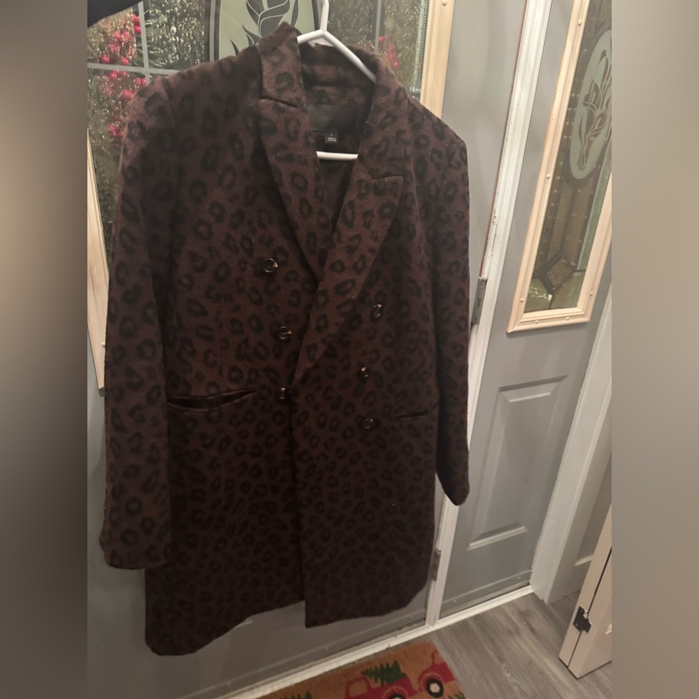 Peacoat wool medium leopard print
